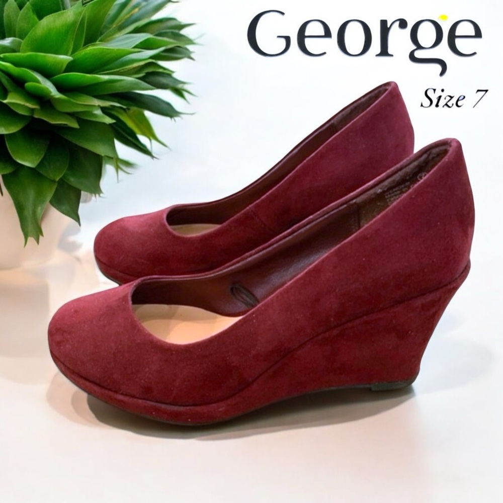 George Wendy Burgundy Plum Wedge Shoes